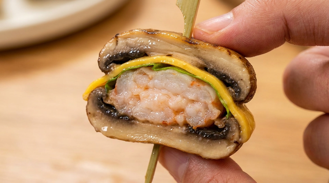 Soczyste mini burgery z pieczarek z pastą krewetkową