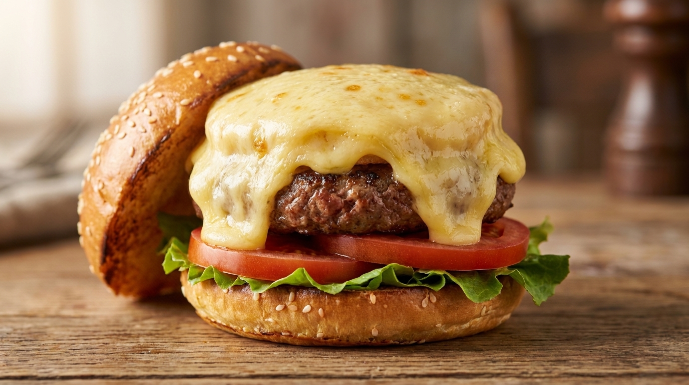 Wykwintny Burger Wołowy z Kręgu Sera Raclette
