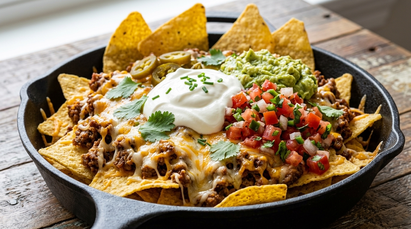 Meksykańskie Nachos z Wołowiną, Serem, Świeżą Salsą i Guacamole