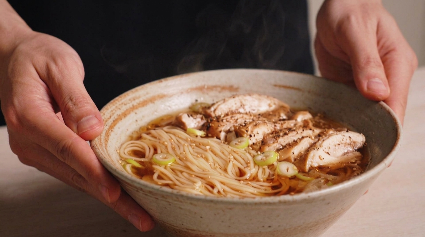 Japoński makaron Shoyu z kurczakiem (w stylu ramen)