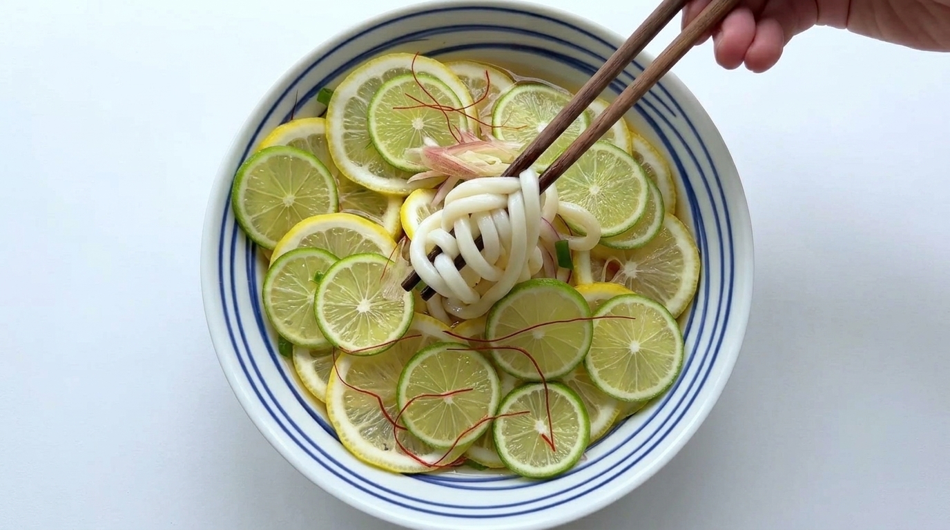 Orzeźwiający makaron udon z cytryną i sosem z yuzu
