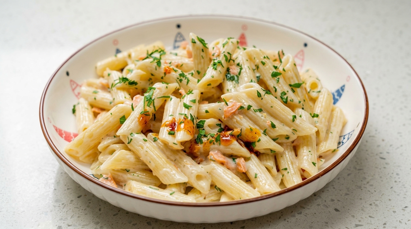 Kremowe penne z wędzonym łososiem i oliwą chili (Penne con Panna e Salmone)