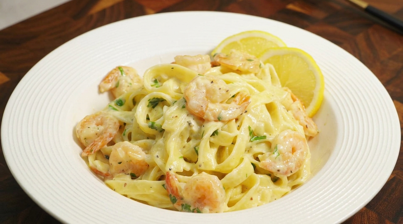 Kremowe fettuccine z krewetkami i cytryną