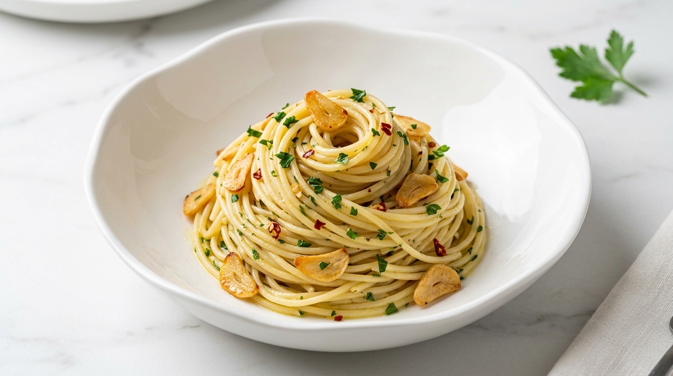 Klasyczne Spaghetti Aglio e Olio ze Świeżą Pietruszką