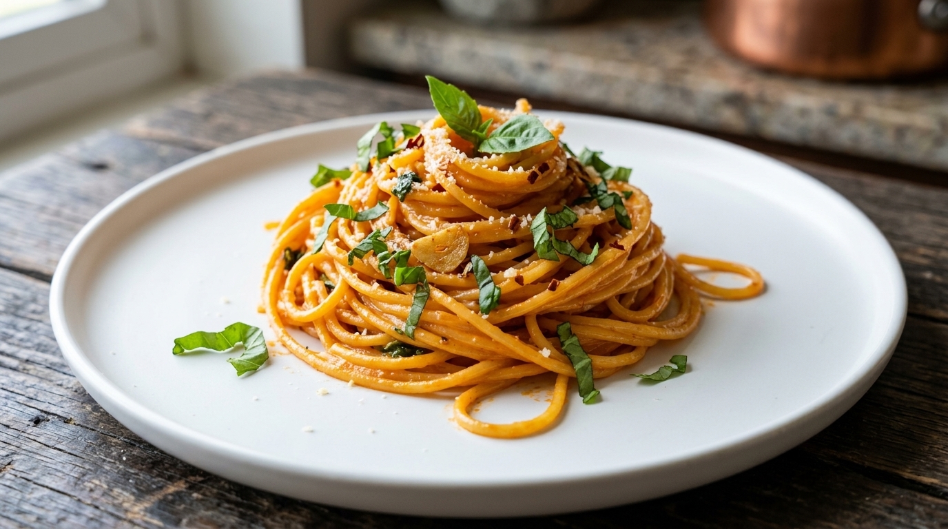 Spaghetti z masłem czosnkowym i chili (fuzja chińsko-włoska)
