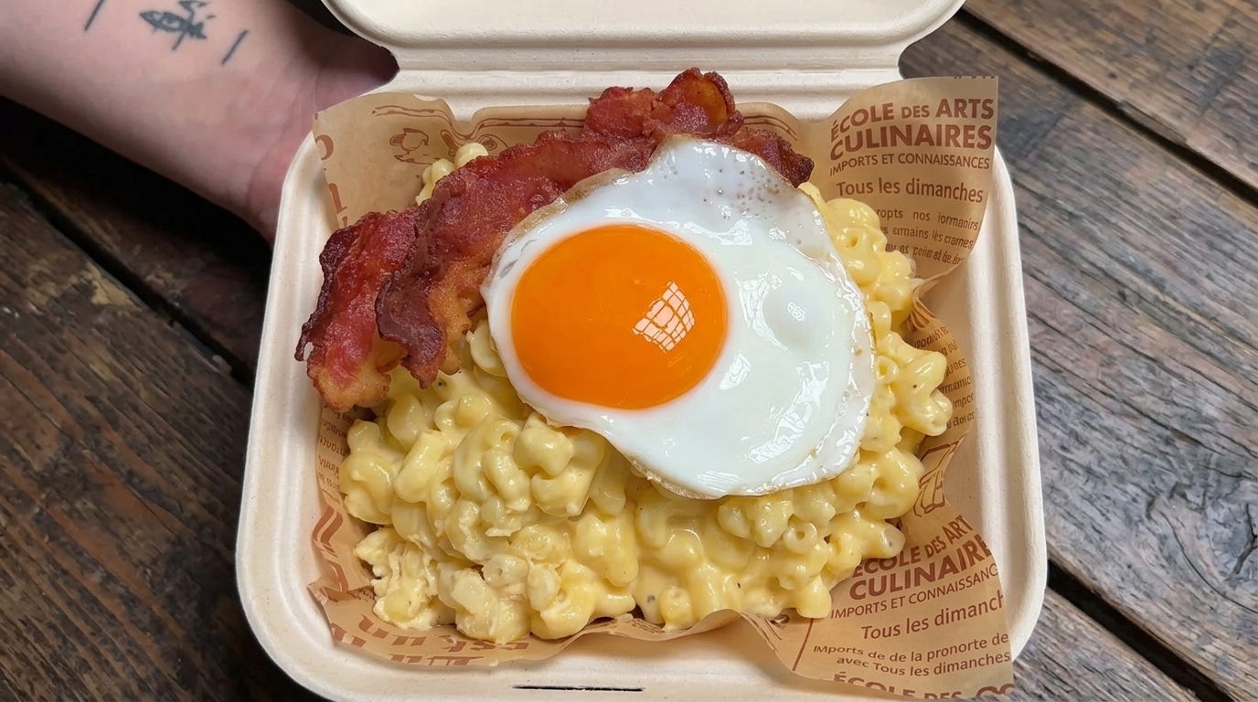 Kremowe Mac & Cheese z Patelni z Boczkiem i Jajkiem