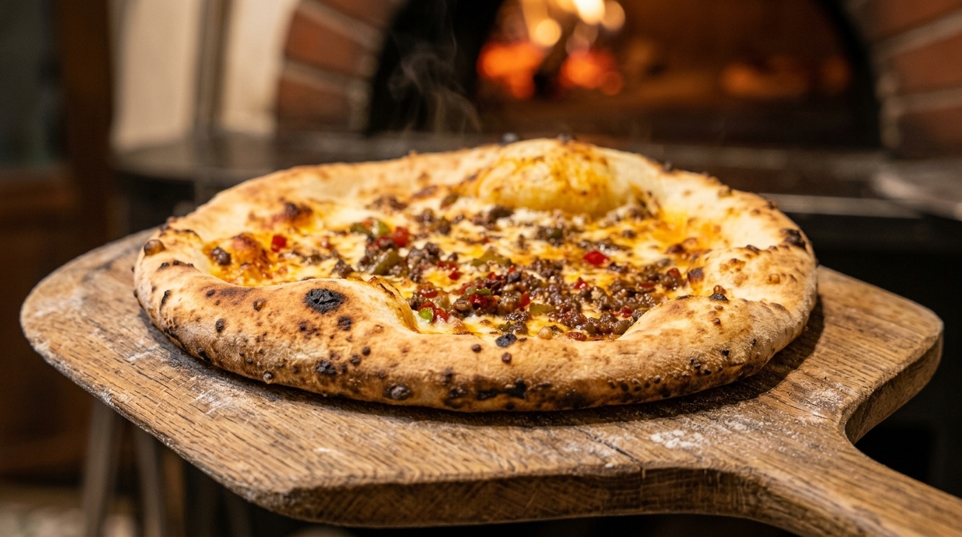 Pizza neapolitańska metodą bezpośrednią z dodatkiem soczystego mięsa