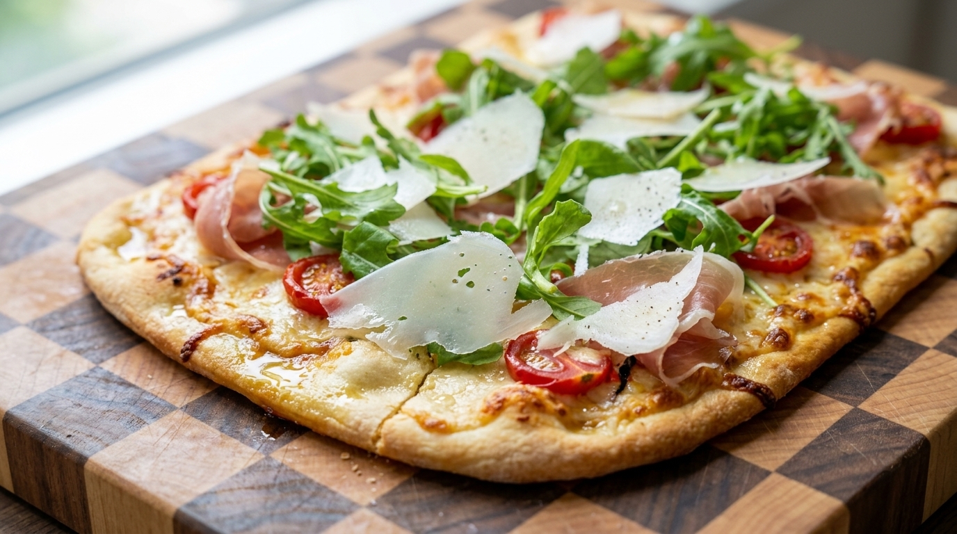 Letnia włoska pizza z prosciutto i rukolą