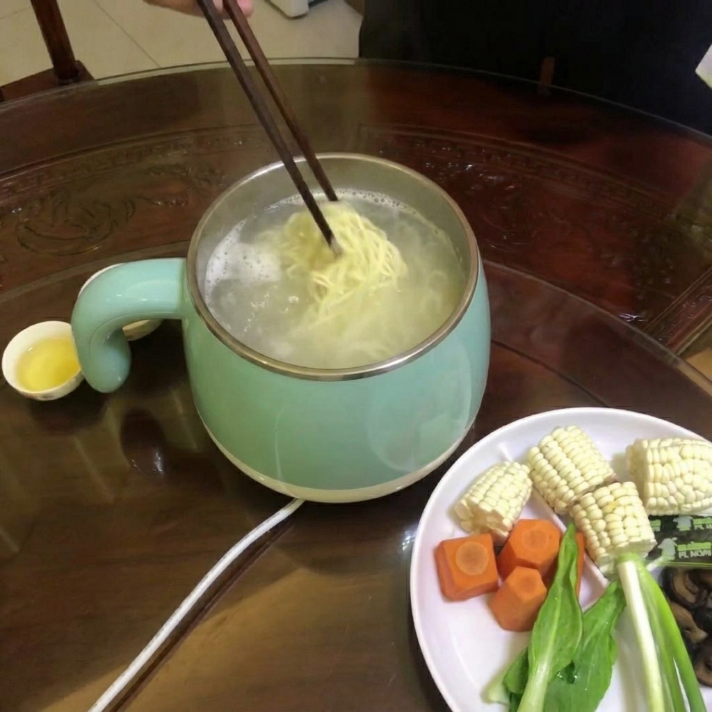 Makaron ramen gotujący się w garnku z gorącą wodą, gotowy do odcedzenia.