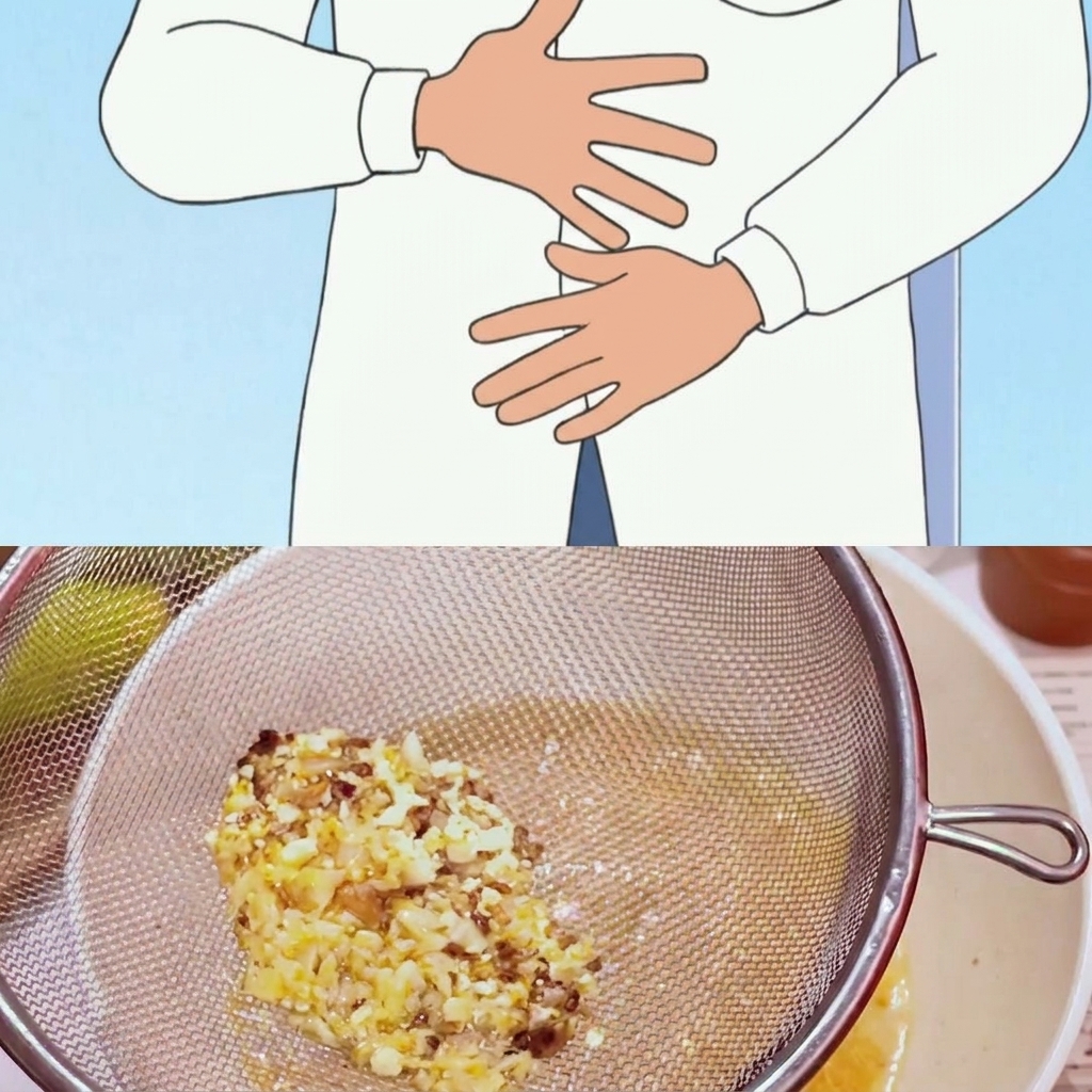 Drobne sitko filtrujące bulion podczas przelewania do miski z makaronem.