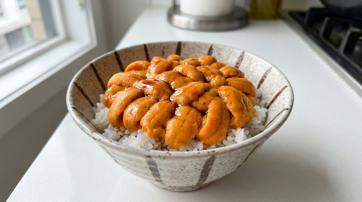 Świeża miska ryżu z jeżowcem (Uni Donburi)
