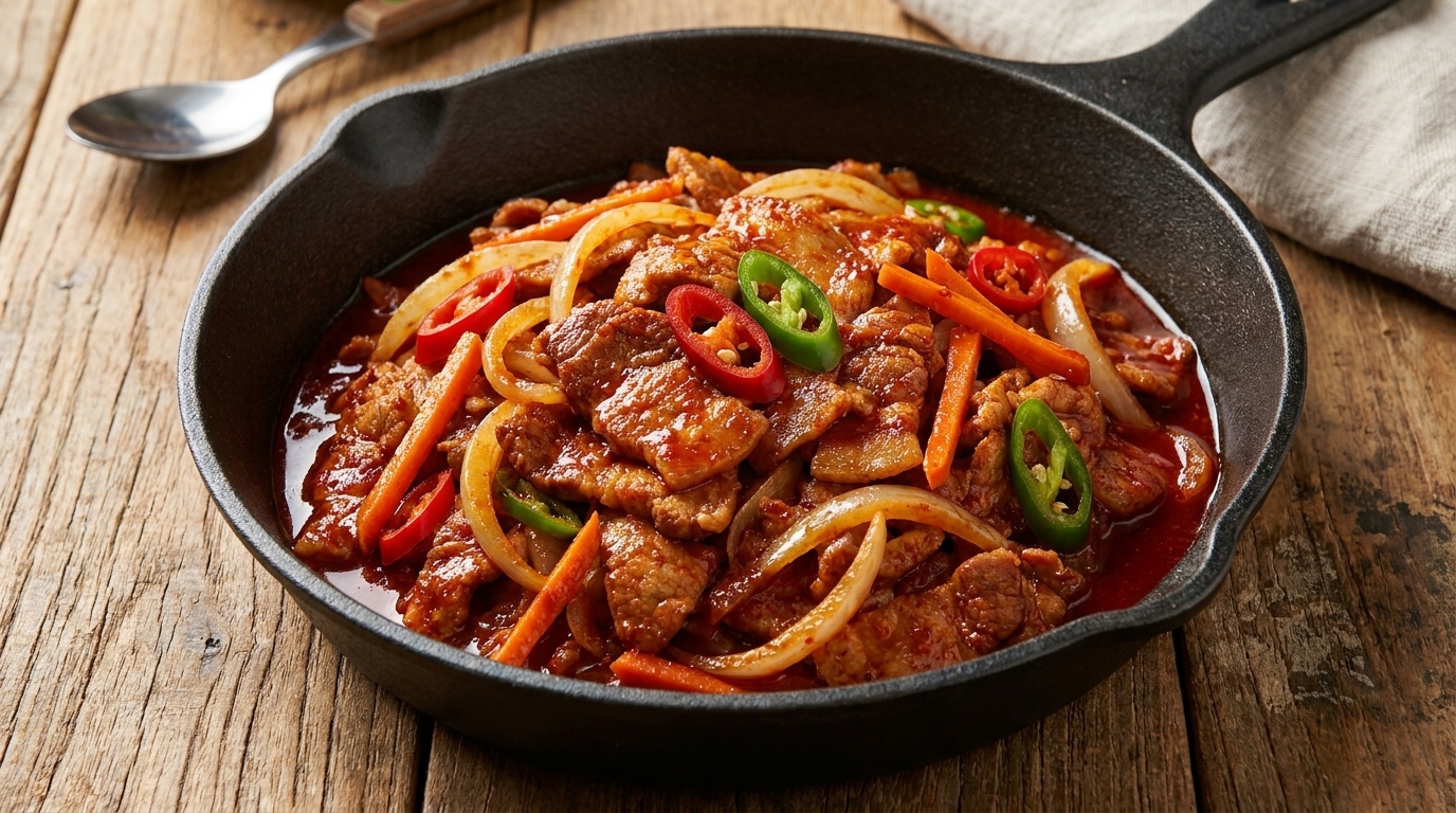 Pikantna koreańska wieprzowina stir-fry (Jeyuk Bokkeum)
