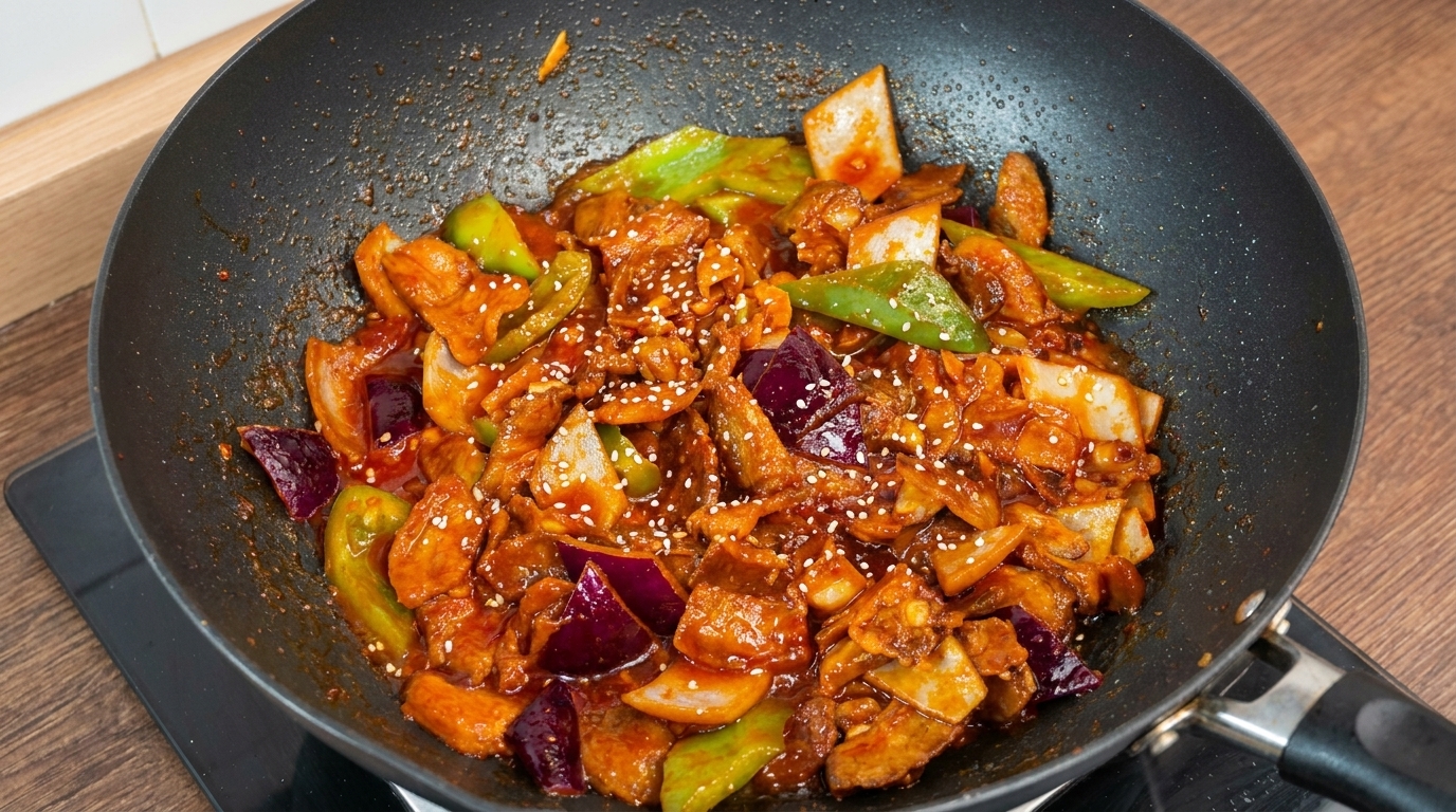 Koreański pikantny boczek smażony (Jeyuk Bokkeum)