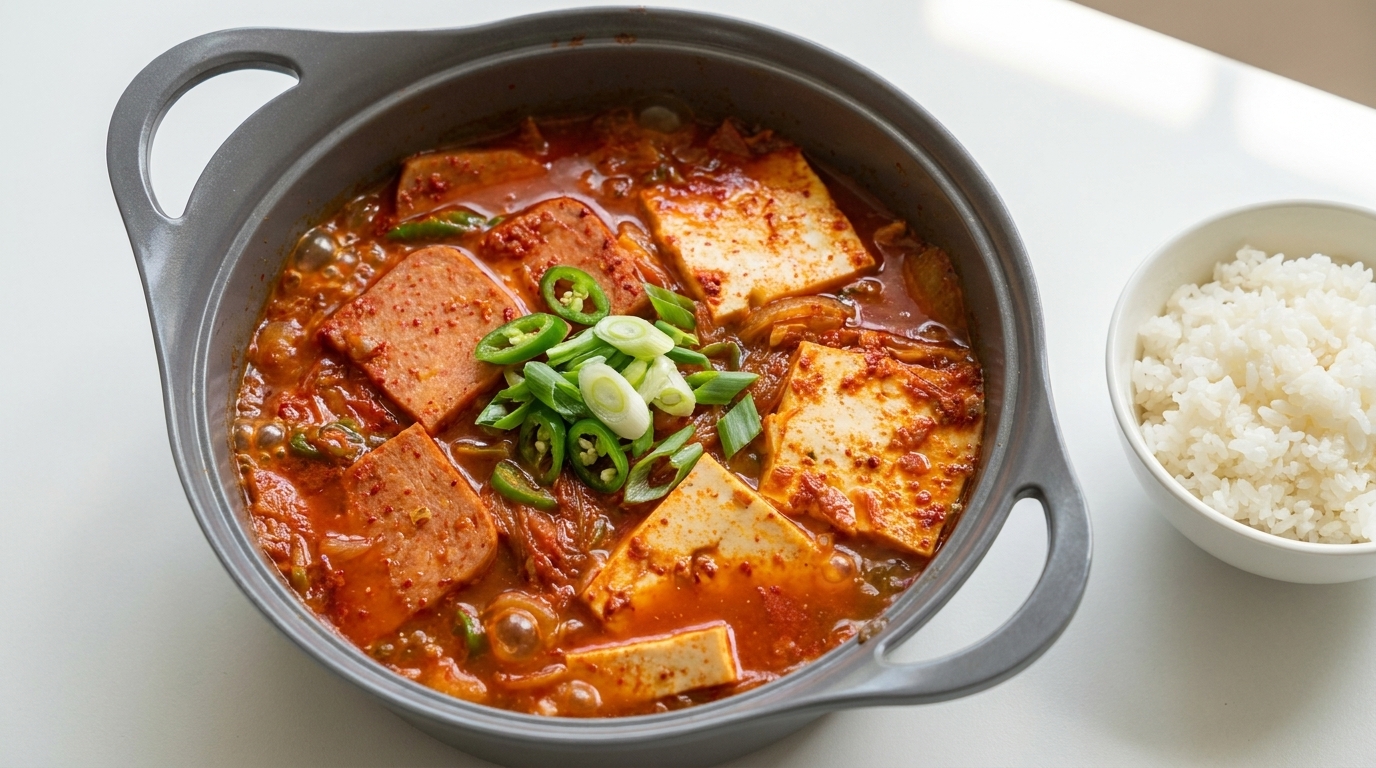Klasyczne koreańskie Kimchi Jjigae ze Spamem i tofu