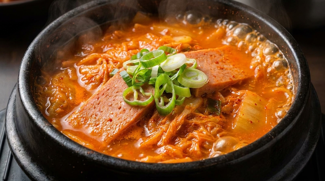 Pikantny gulasz z kimchi i mielonką (w stylu Kimchi Jjigae)