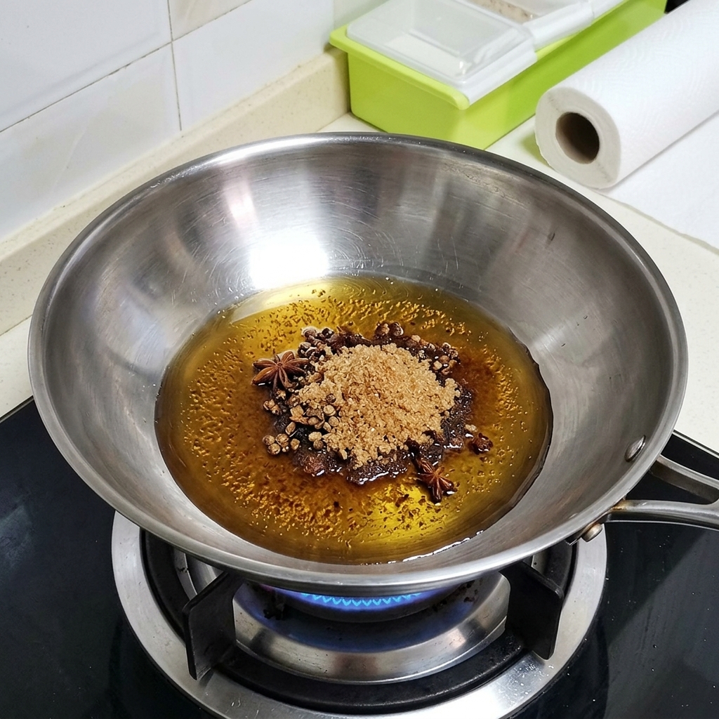 Pokrojona cebula i melon dodawane do garnka z wodą i przyprawami.