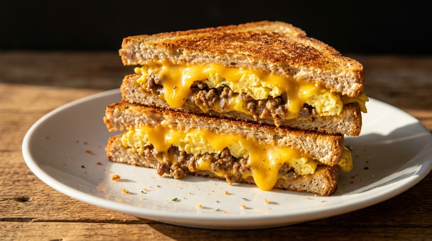 Tost śniadaniowy z mieloną wołowiną i serem cheddar w stylu hongkońskim