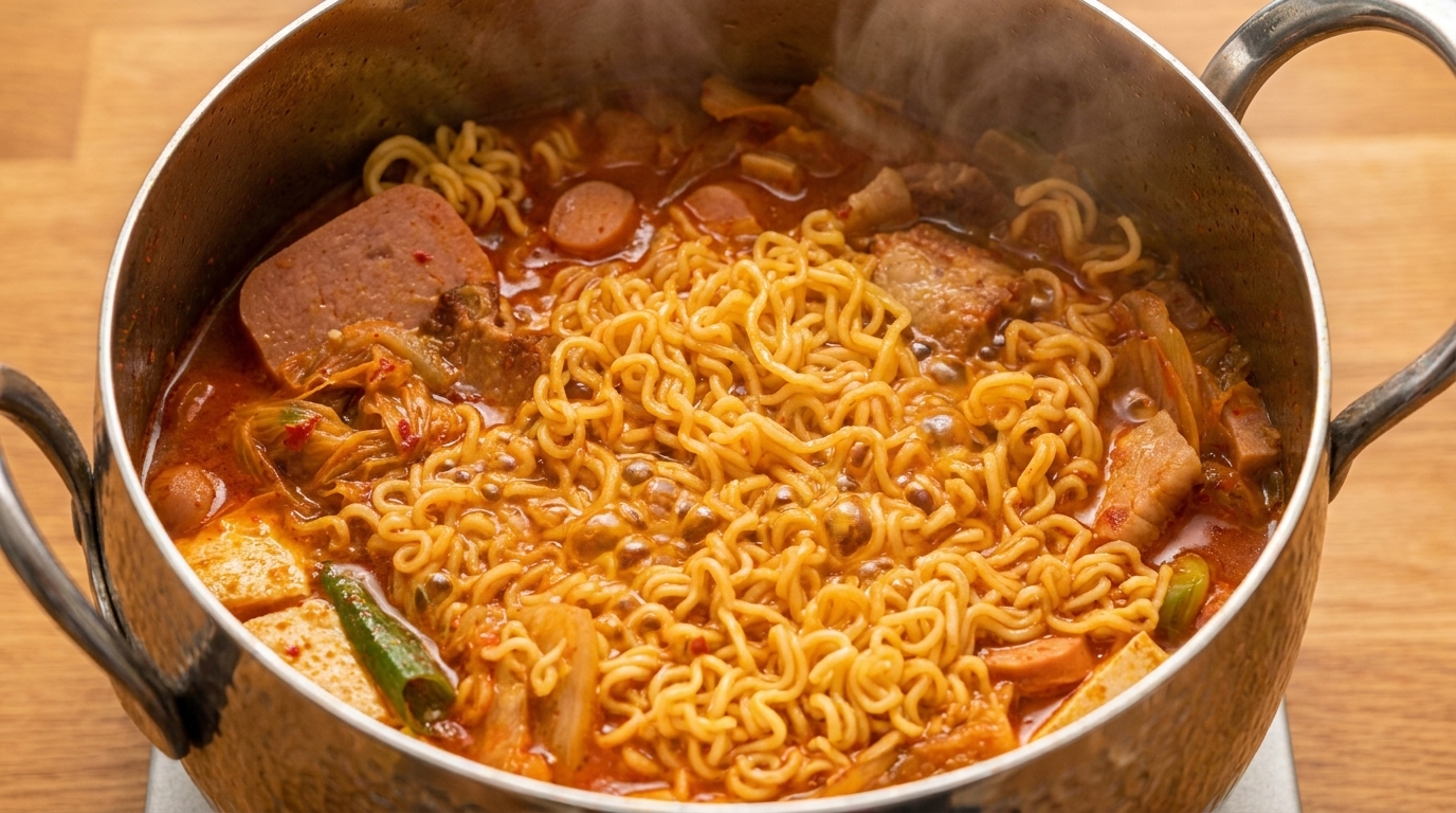 Szybki gulasz kimchi z wojskowym rodowodem (Budae Jjigae)