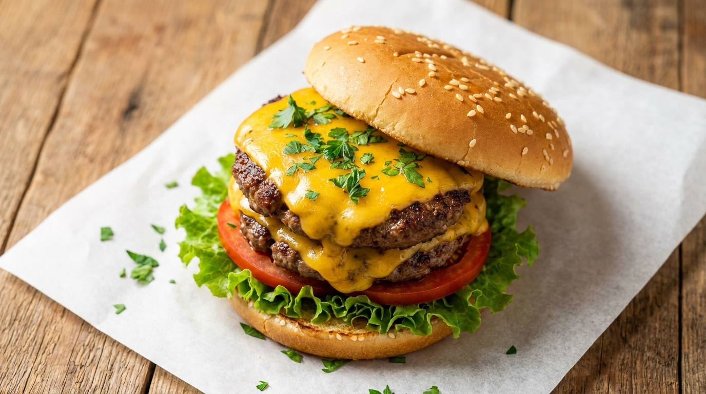 Domowy cheeseburger z podwójnym mięsem