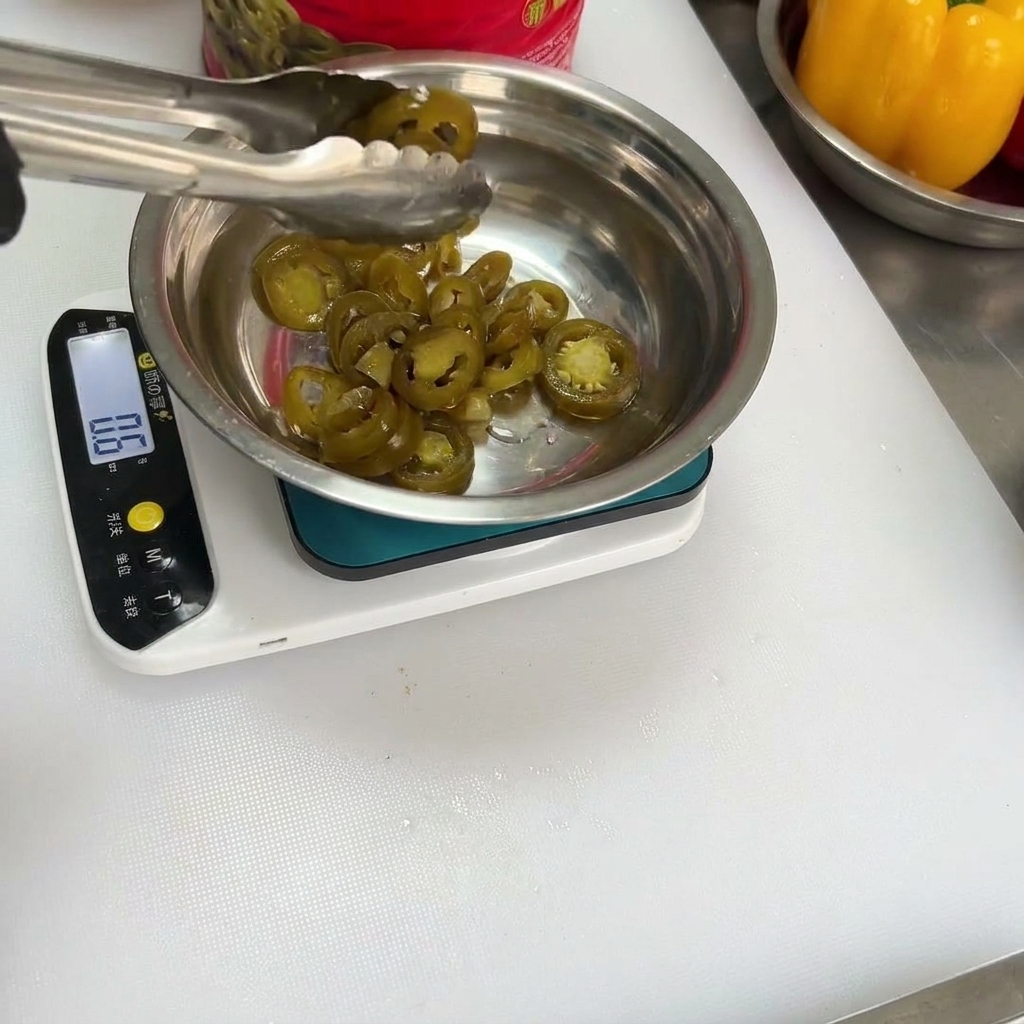 Krążki papryczki jalapeño dodawane do mieszanki przypraw w misce.