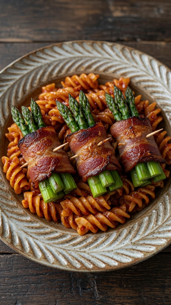 Spaghetti ze szparagami w boczku
