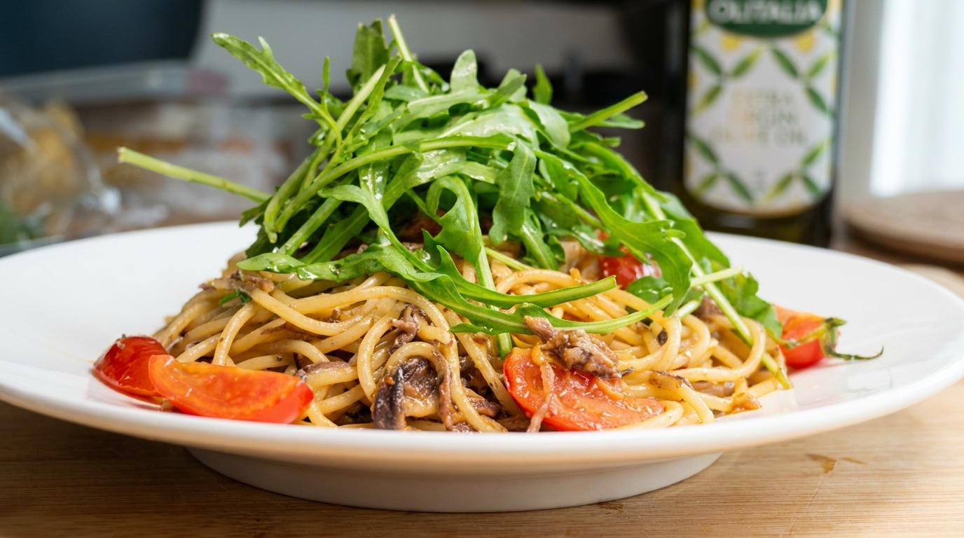 Szybkie Spaghetti z Anchois i Karmelizowaną Cebulą