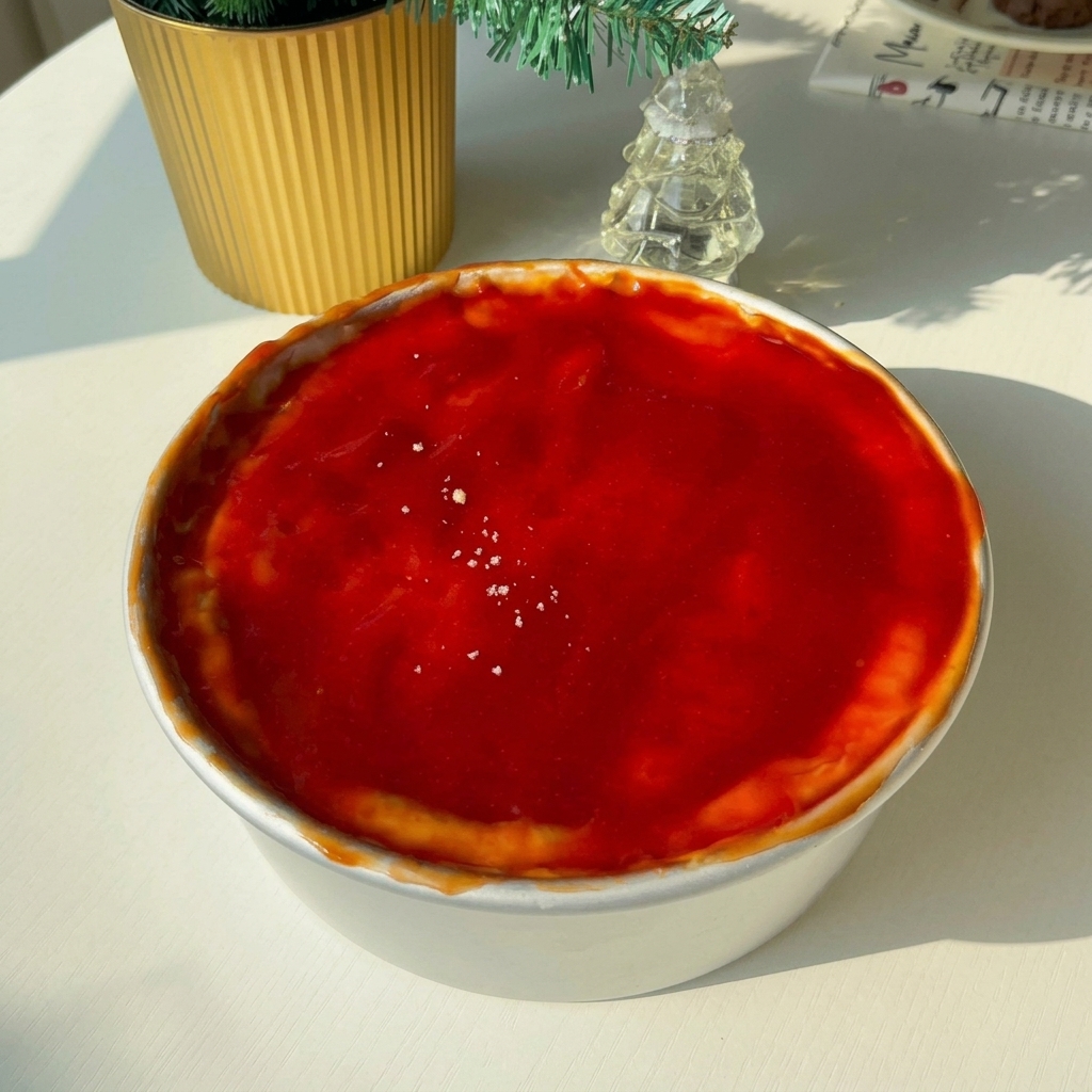 Ser w proszku i czarny pieprz posypywane na pizzę pokrytą sosem.