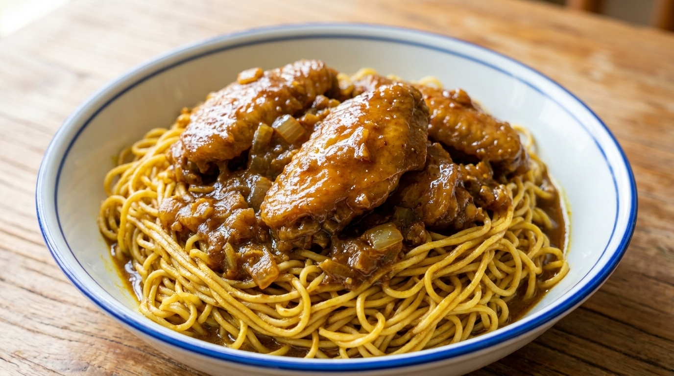 Makaron Lo Mein ze Skrzydełkami z Kurczaka w Curry po Makau