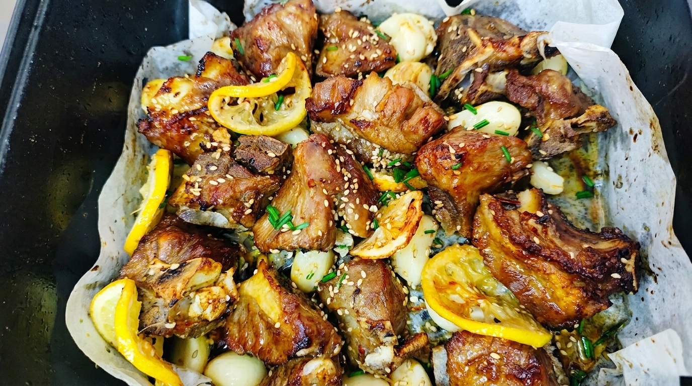 Żeberka wieprzowe pieczone z czosnkiem i cytryną