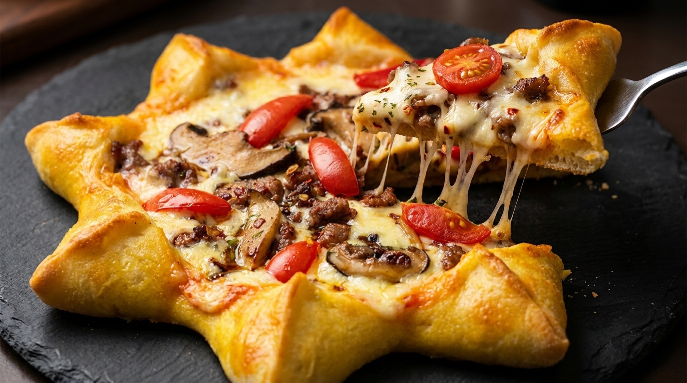 Pizza w kształcie gwiazdy z pikantną wieprzowiną