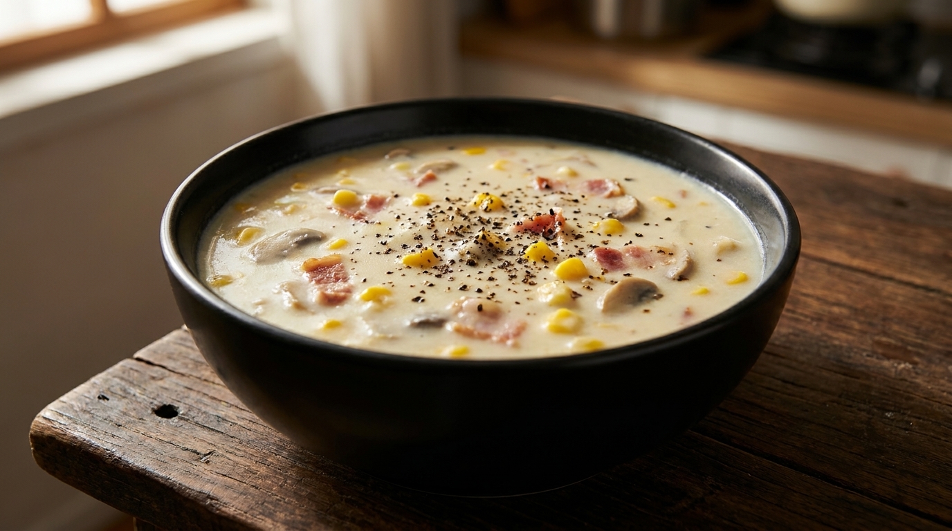 Kremowy Chowder z Kukurydzą i Małżami