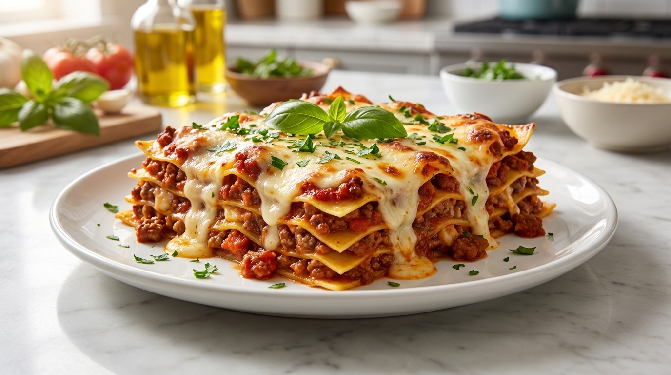 Klasyczna włoska lasagne z sosem bolońskim