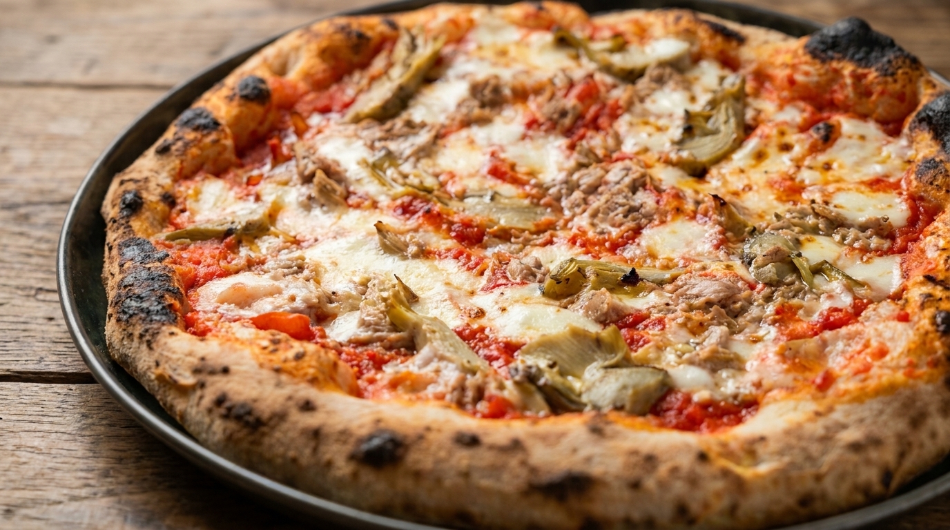 Rzemieślnicza pizza z karczochami i tuńczykiem (Pizza con Carciofi e Tonno)