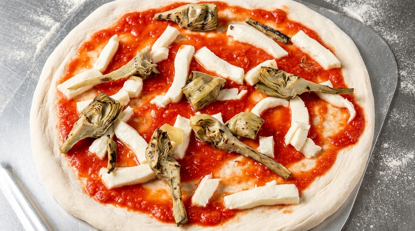 Pizza śródziemnomorska z pomidorami i grillowanymi karczochami