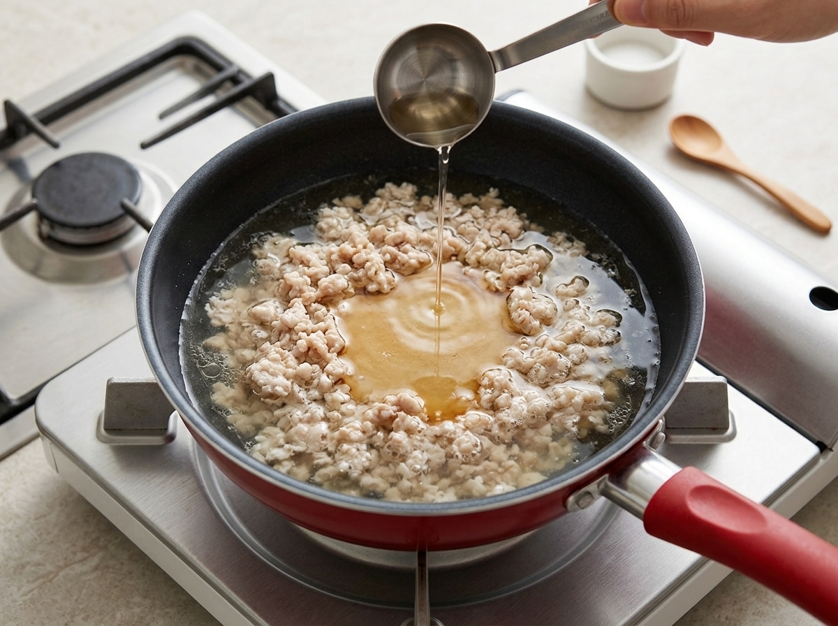 Świeże kiełki fasoli i kapusta układane na wierzchu makaronu ramen.