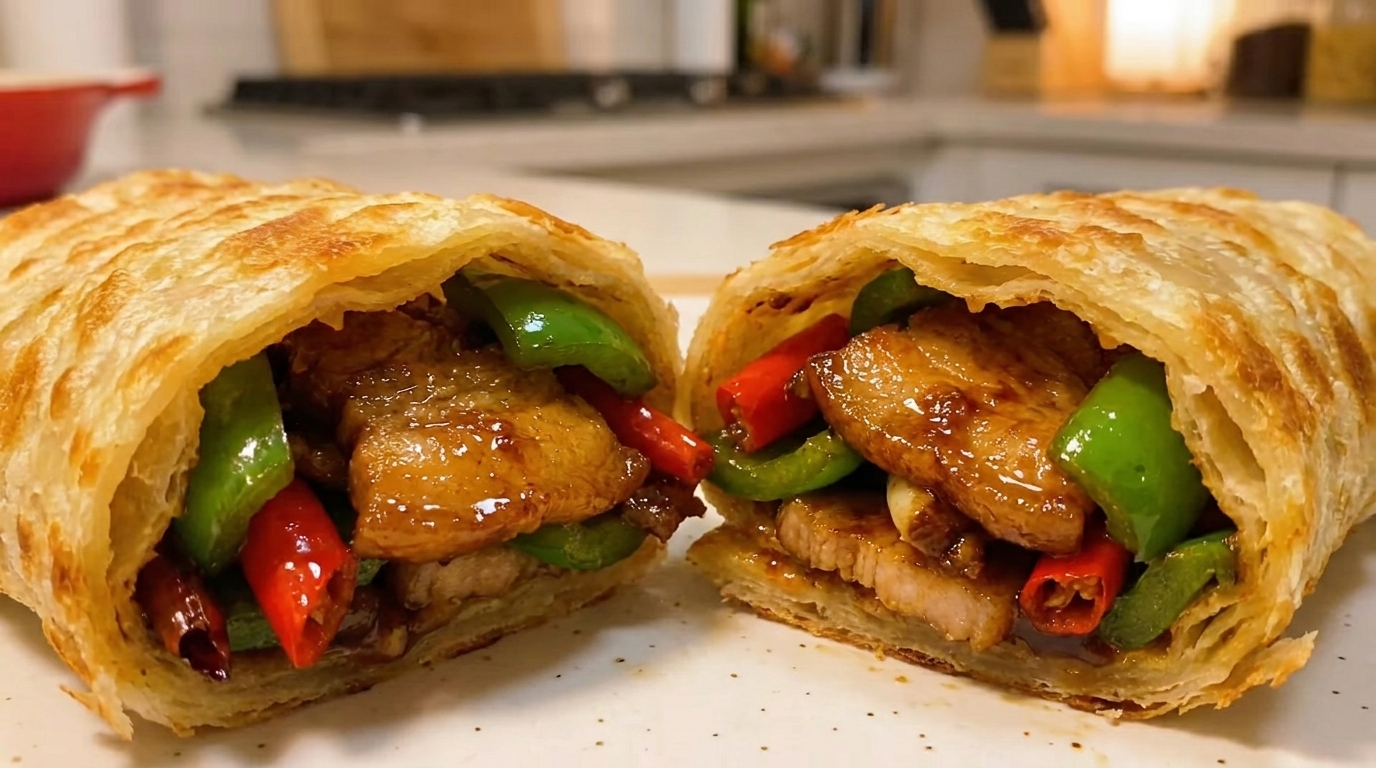 Pikantny wrap z boczkiem i plackiem scallion