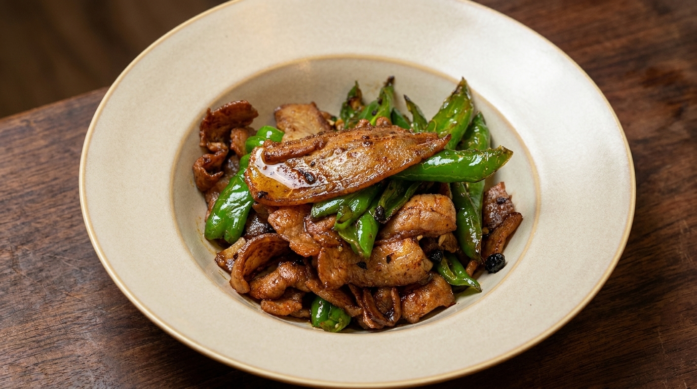 Ostra wieprzowina stir-fry z czarną fasolą