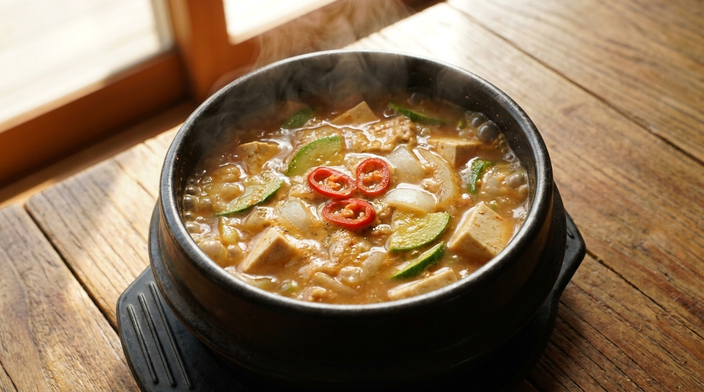 Autentyczne koreańskie Doenjang-jjigae (Gulasz z pastą sojową)