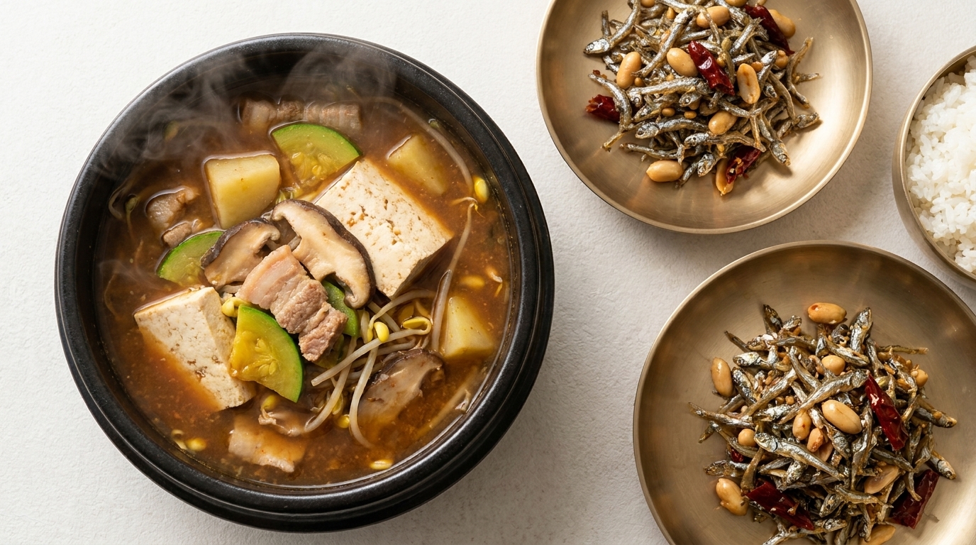 Autentyczne koreańskie Doenjang-jjigae (gulasz z pasty sojowej)