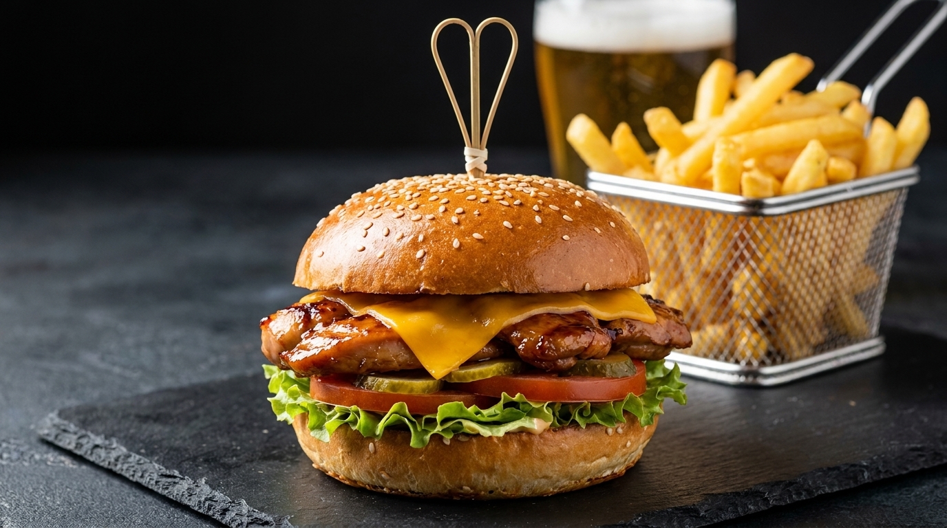 Gourmet burger z udka kurczaka w stylu teriyaki
