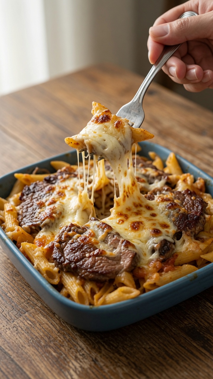 Zapiekane Penne z Polędwicą Wołową i Serem