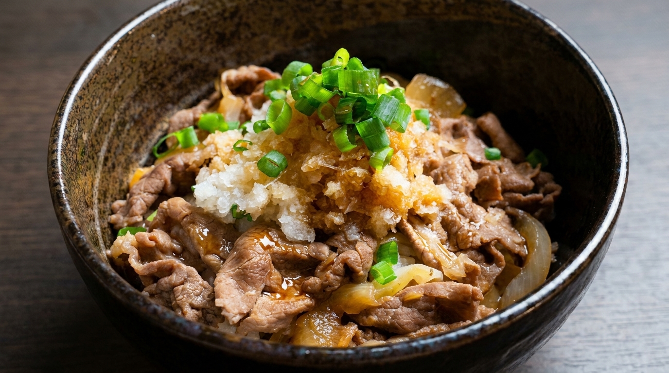 Japońska Wołowina z Ryżem i Tartą Rzodkwią (Gyudon z Daikon Oroshi)