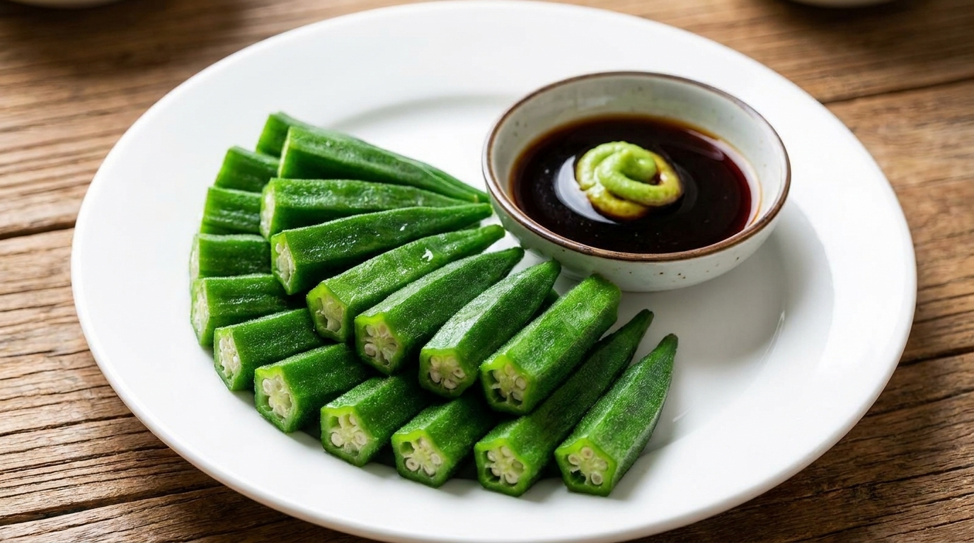 Blanszowana okra z sosem sojowym i wasabi