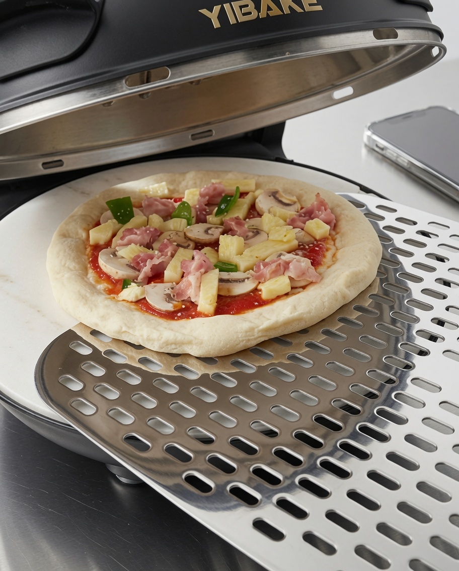 Ciasto do pizzy z papryką, czerwoną cebulą, grzybami i kiełbasą wieprzową.