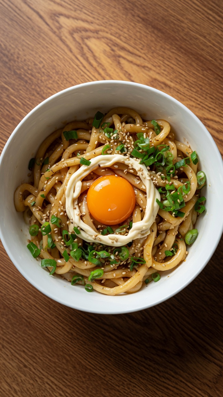 Japoński makaron udon z olejem sezamowym i czosnkiem