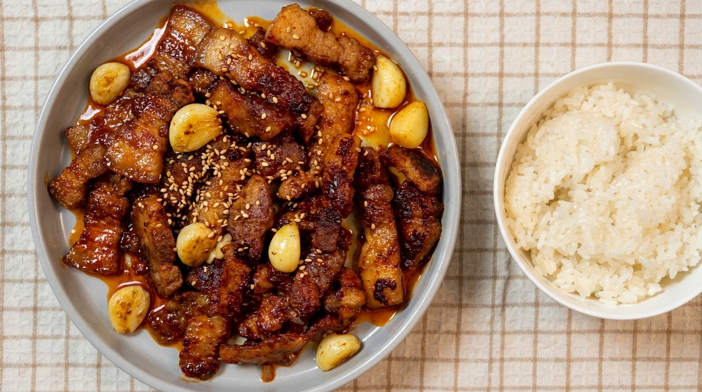 Pikantny boczek smażony z pastą gochujang