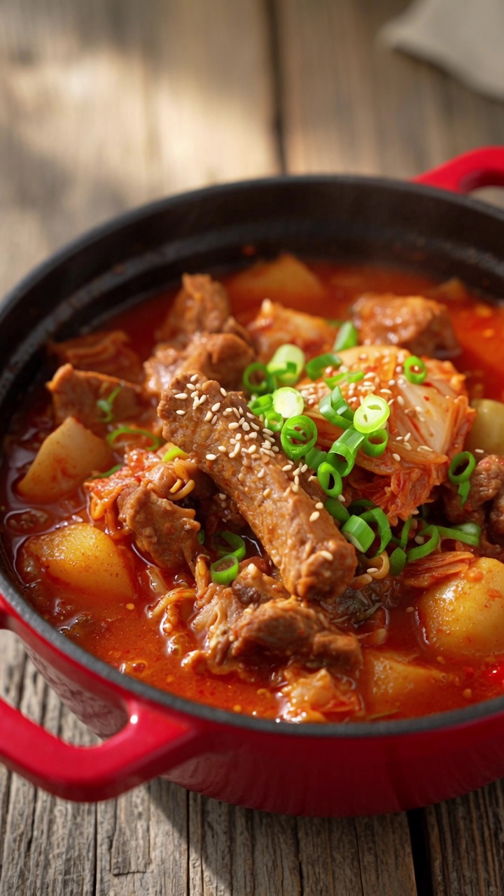 Pikantny gulasz z kimchi i żeberek wieprzowych