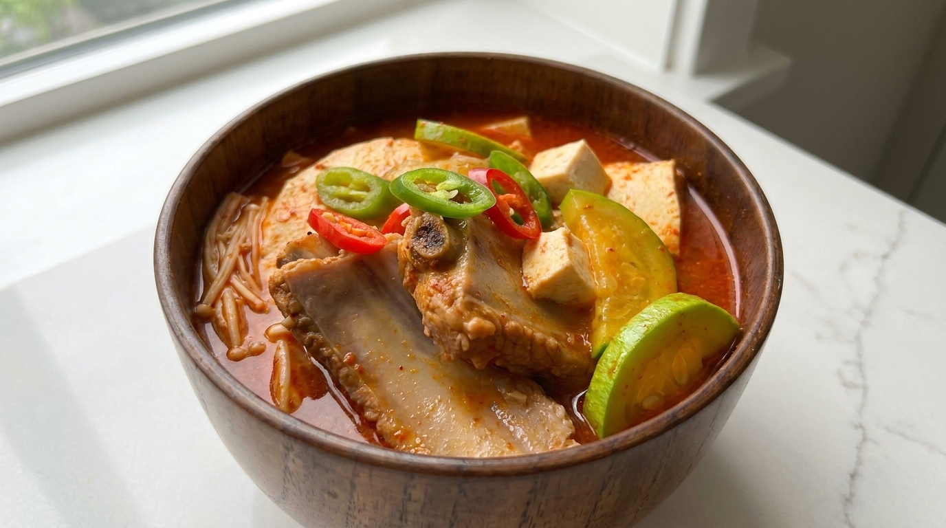 Pikantna Zupa z Żeberkami Wieprzowymi i Kimchi