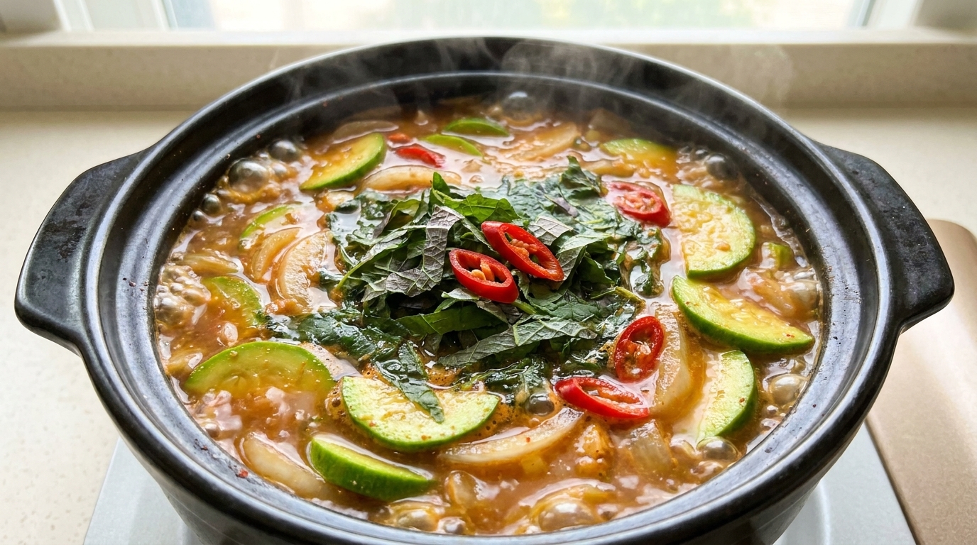 Koreański gulasz z pastą sojową i cukinią (Doenjang-jjigae)