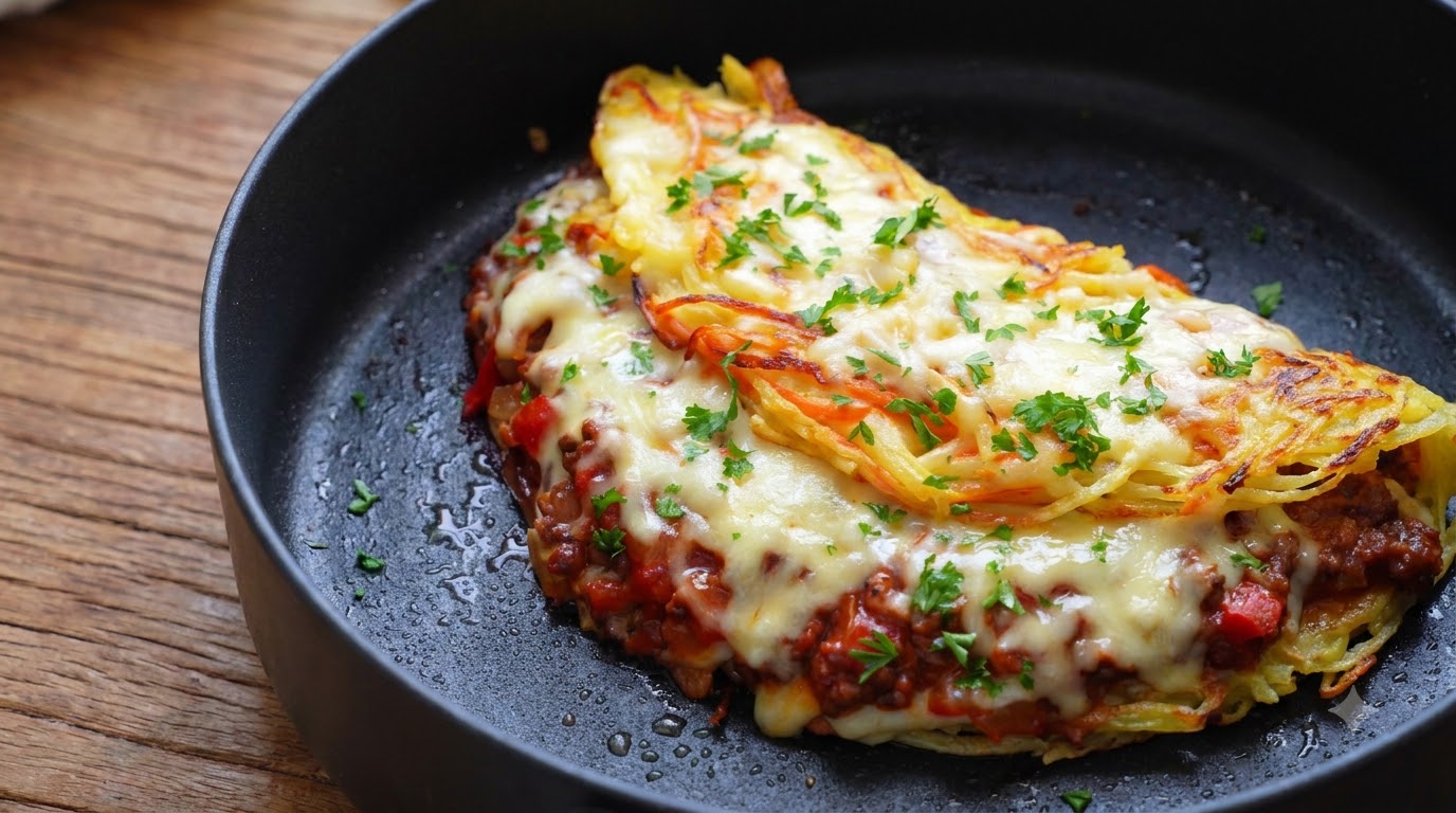 Chrupiący Plac Ziemniaczany Nadziewany Bolognese z Mozzarellą
